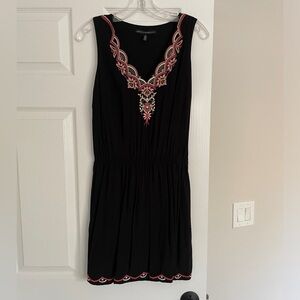 White House Black Market Black Embroidered Sleeveless Dress with belt Size Small